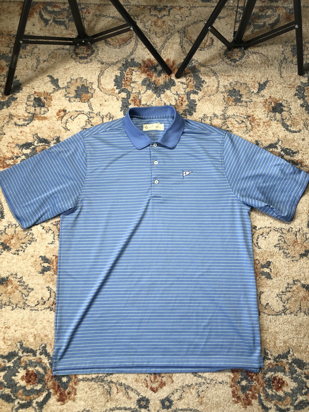 Donald Ross Polo Shirt Mens Large Blue White Striped Performance Golf Nautical